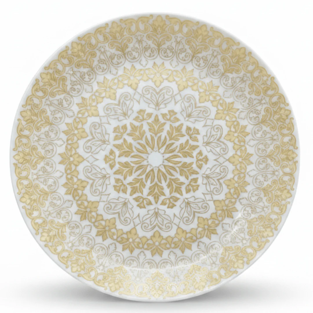 Larah by Borosil White & Gold Opalware Soup Plate 9 Inch