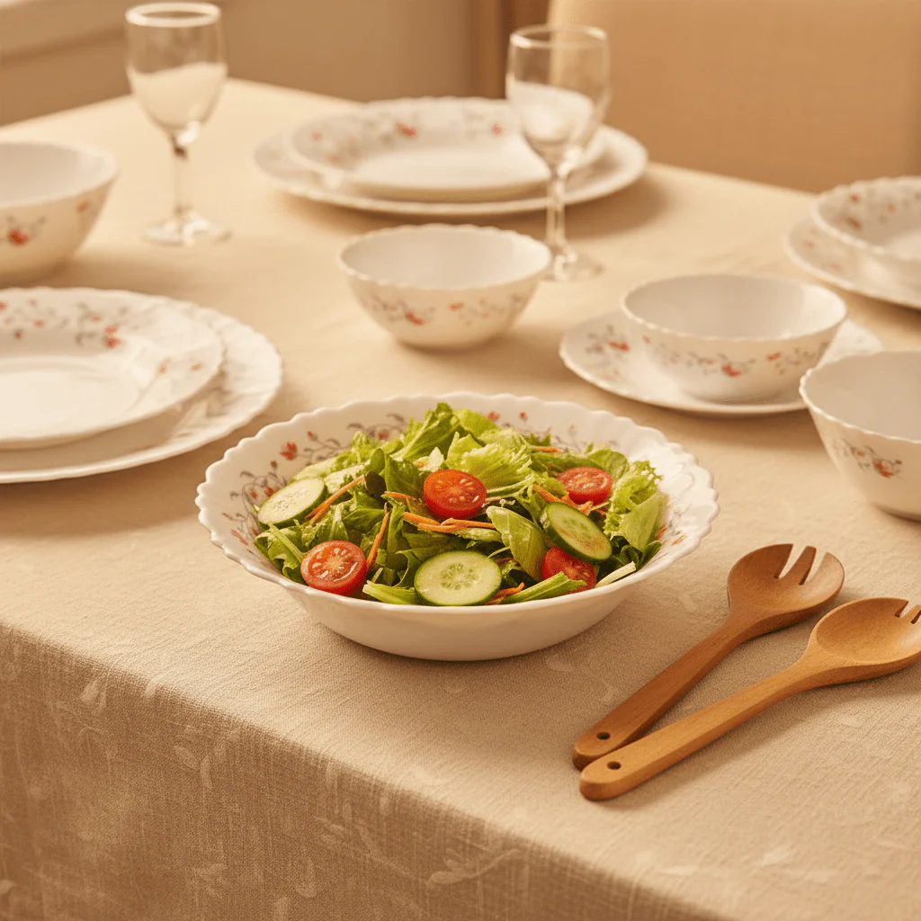 Larah Fluted White Opalware Multipurpose Bowl with Red Floral Design β 6.5 Inch - Image 3