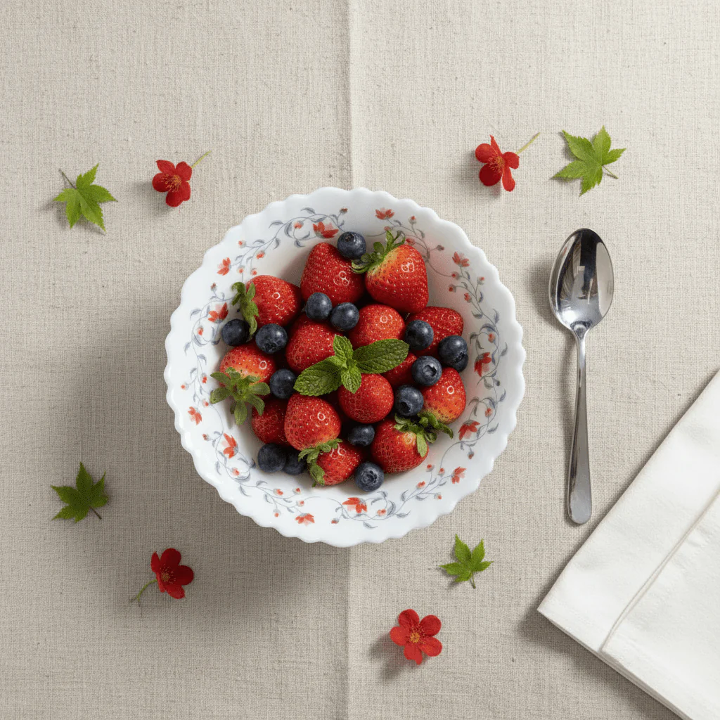 Larah Fluted White Opalware Multipurpose Bowl with Red Floral Design β 6.5 Inch - Image 4