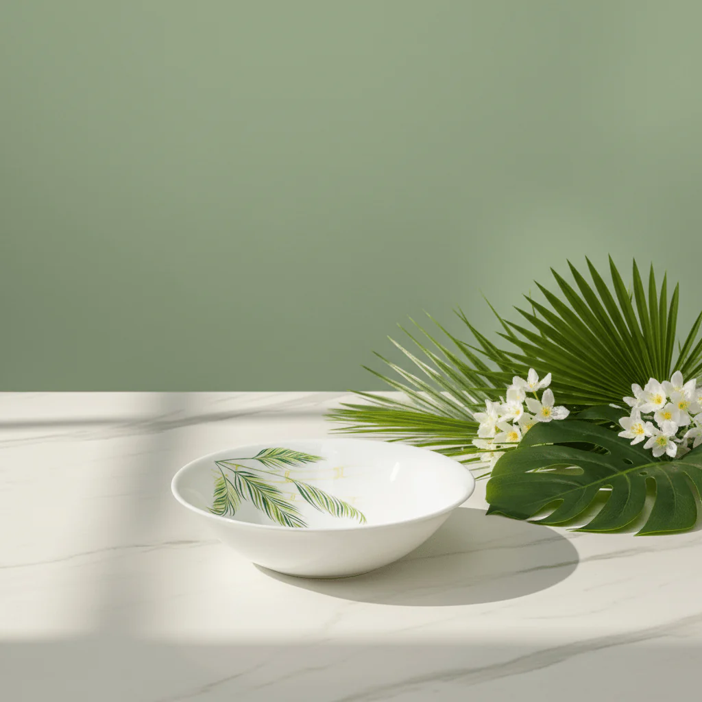 Larah White Opalware Bowl with Elegant Leaf Design – 6.5 Inch - Image 2