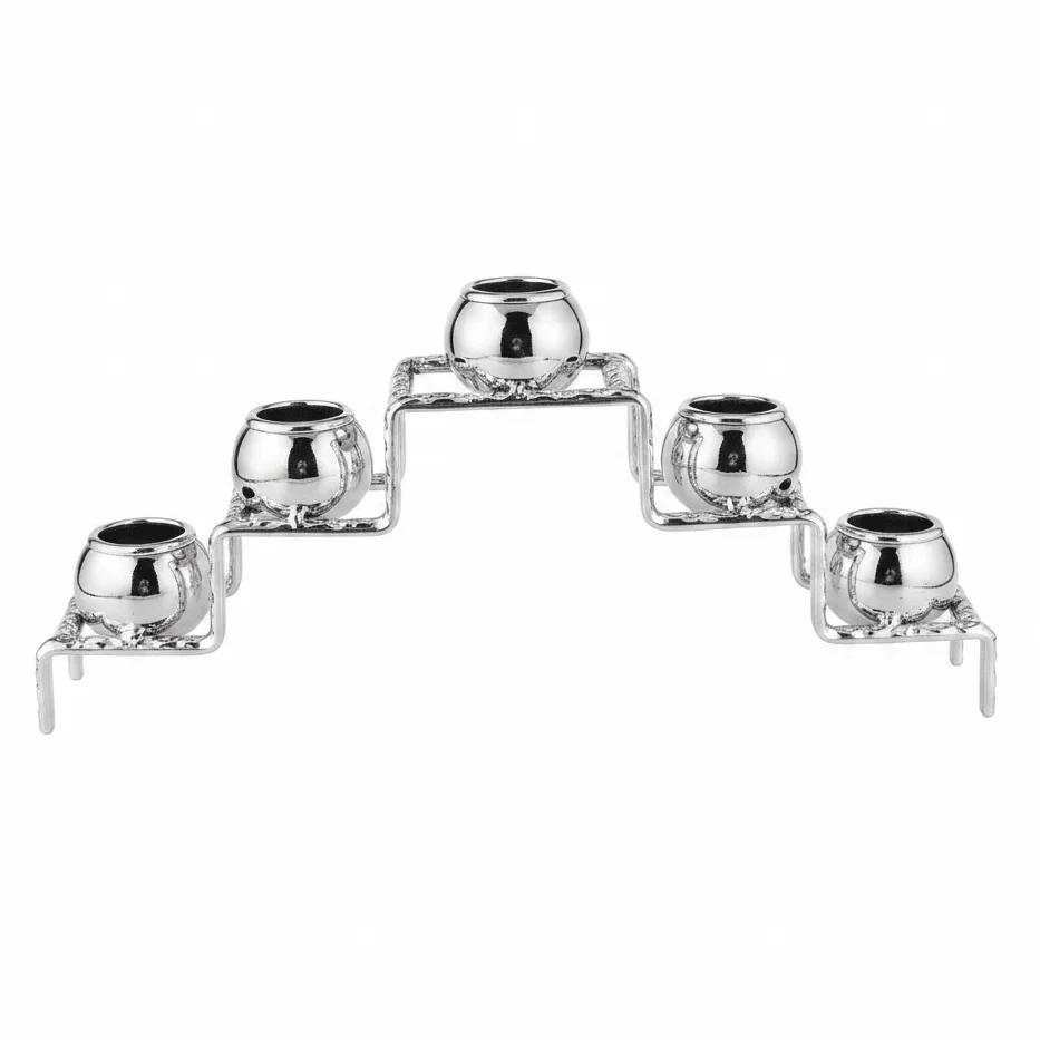 Large Silver Metal 5-Way Candle Holder for Dining Table & Wedding Decoration – 28cm
