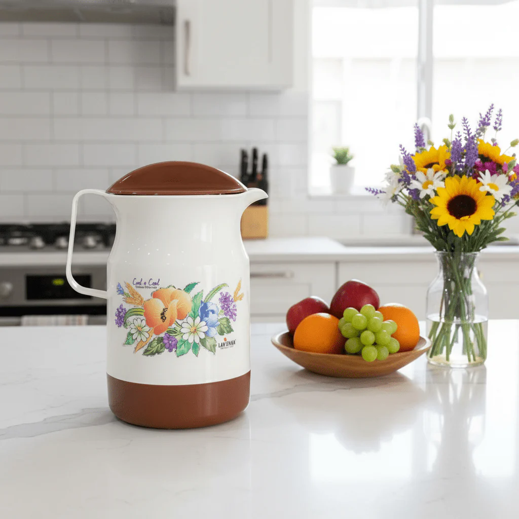Lavenna Cool-n-Cool Insulated Jug 2.20L – White & Brown Floral Design - Image 3