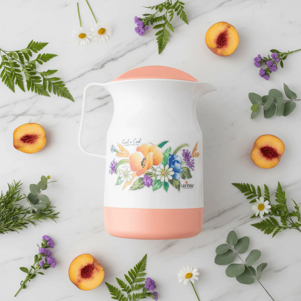 Lavenna Cool n Cool Insulated Water Jug 2.2L — White & Peach Floral Edition - Image 2
