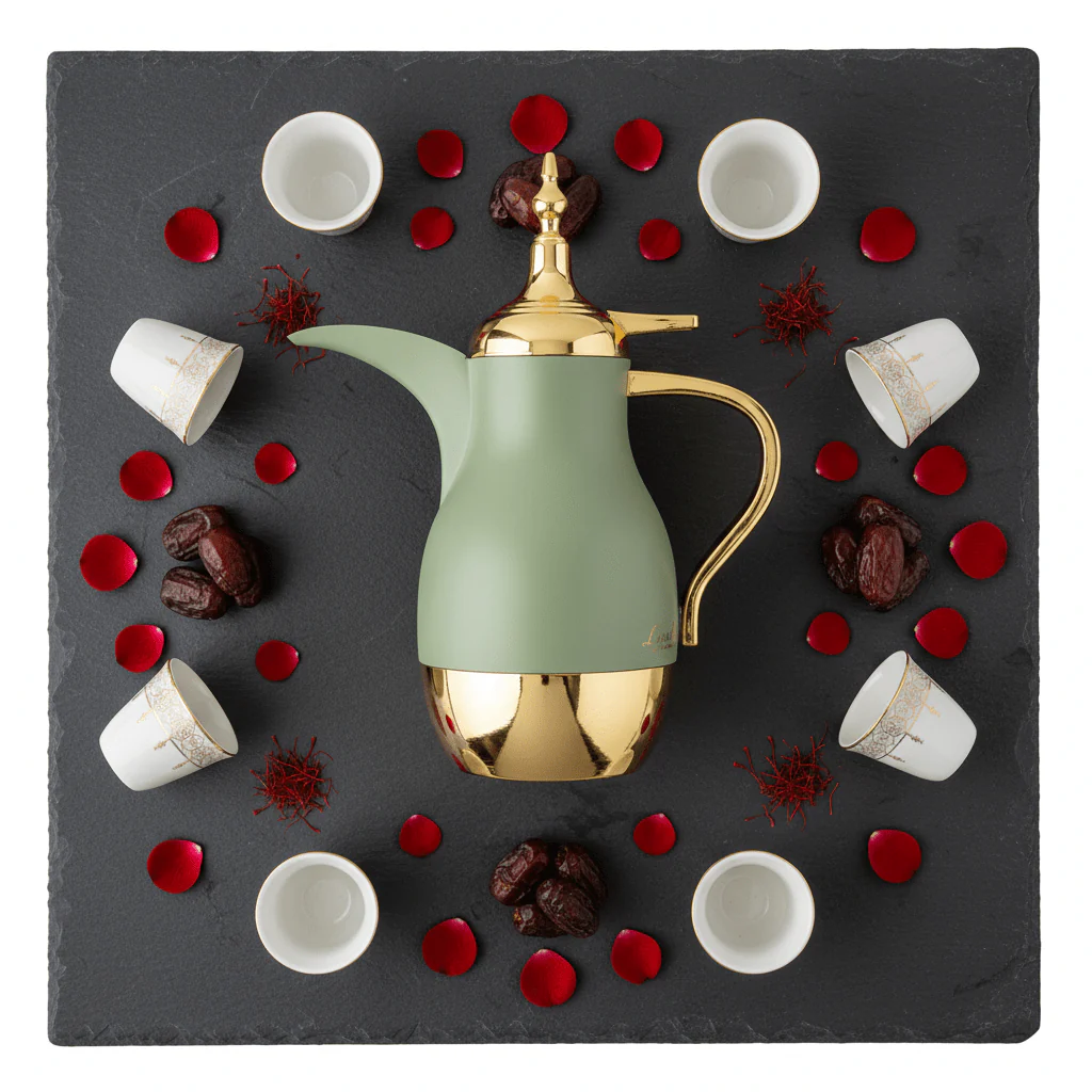 Lavin Vacuum Flask 1 Litre – Sage Green & Gold Dallah - Image 2