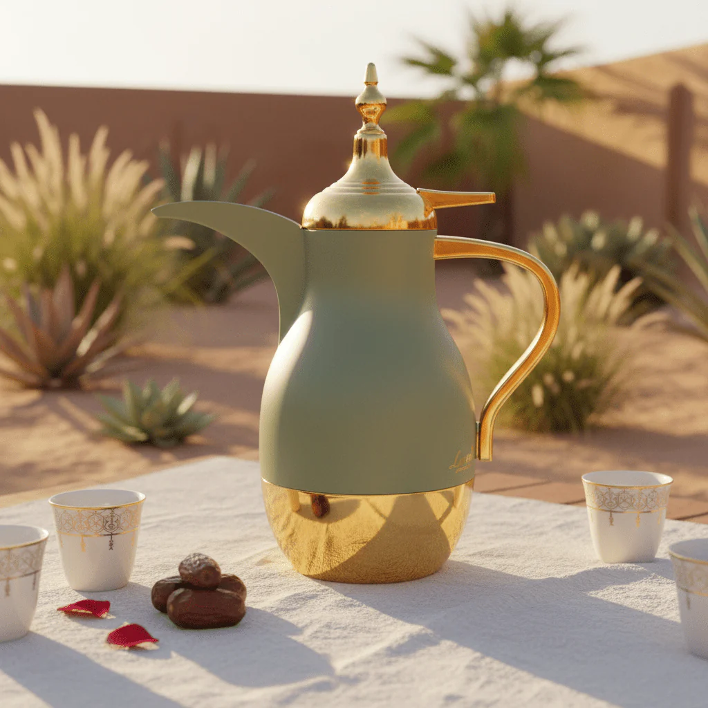 Lavin Vacuum Flask 1 Litre – Sage Green & Gold Dallah - Image 4