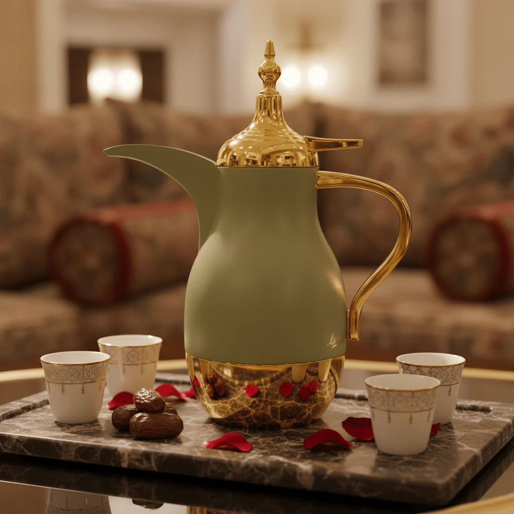 Lavin Vacuum Flask 1 Litre – Sage Green & Gold Dallah - Image 3