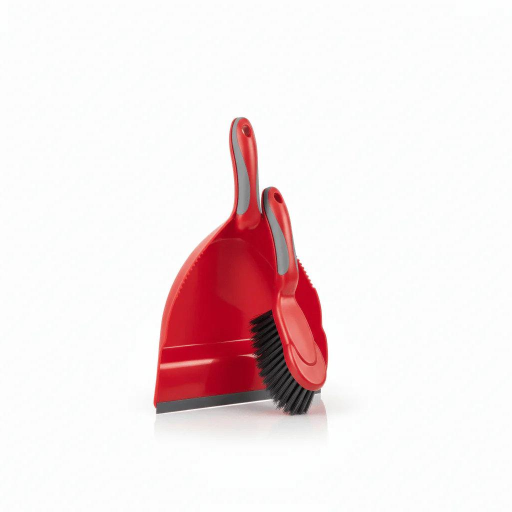 Liao Compact Plastic Dustpan and Brush Set 35x23cm Red & Grey