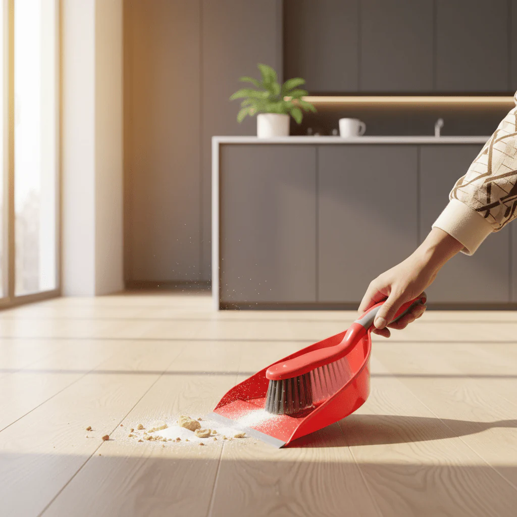 Liao Compact Plastic Dustpan and Brush Set 35x23cm Red & Grey - Image 2
