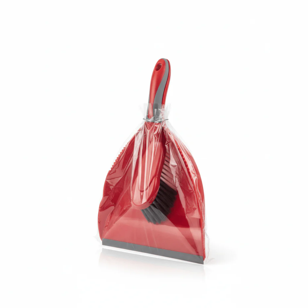 Liao Compact Plastic Dustpan and Brush Set 35x23cm Red & Grey - Image 3