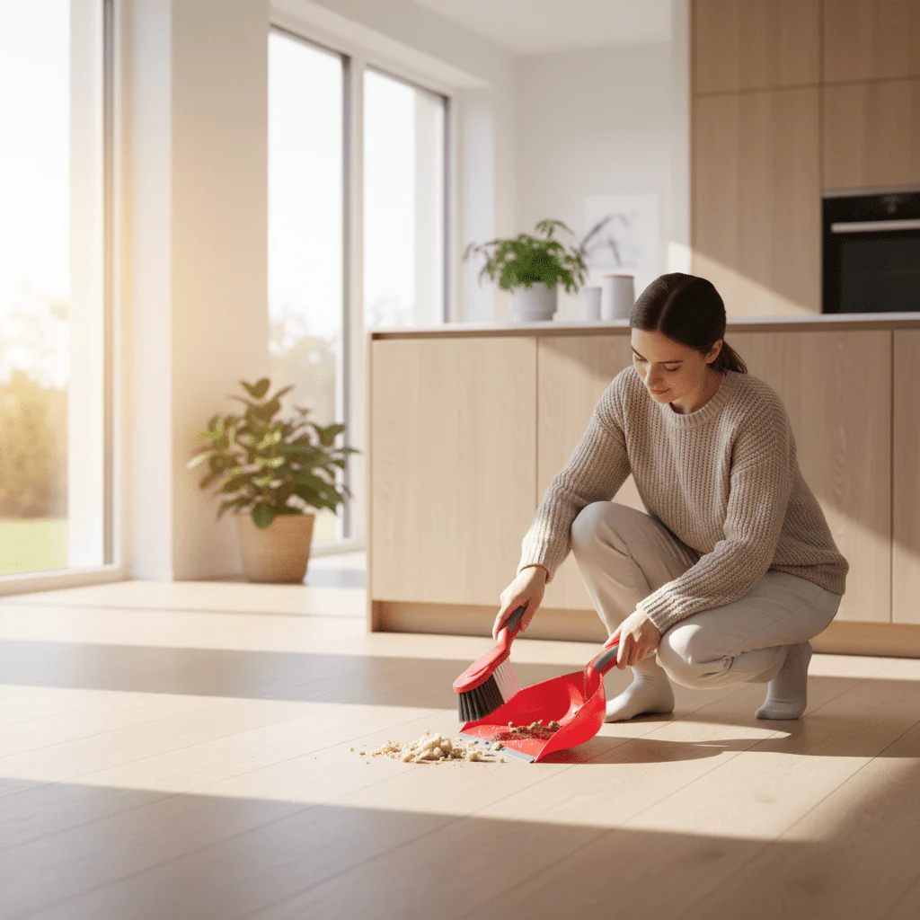 Liao Compact Plastic Dustpan and Brush Set 35x23cm Red & Grey - Image 4