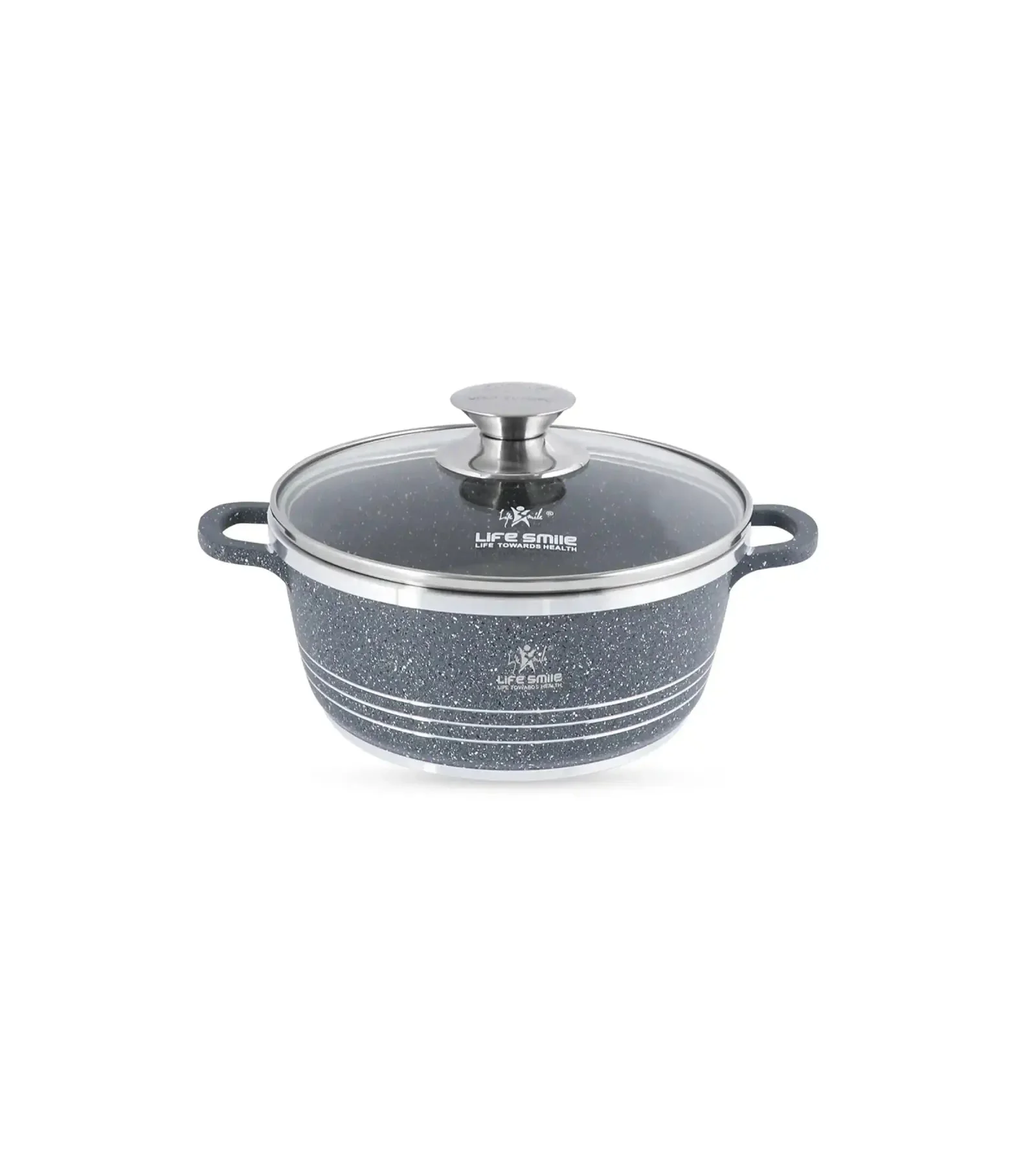 Life Smile 20cm Oven-Safe Granite Coating Cooking Pot with Glass Lid Beige/Black/Gray - Image 3