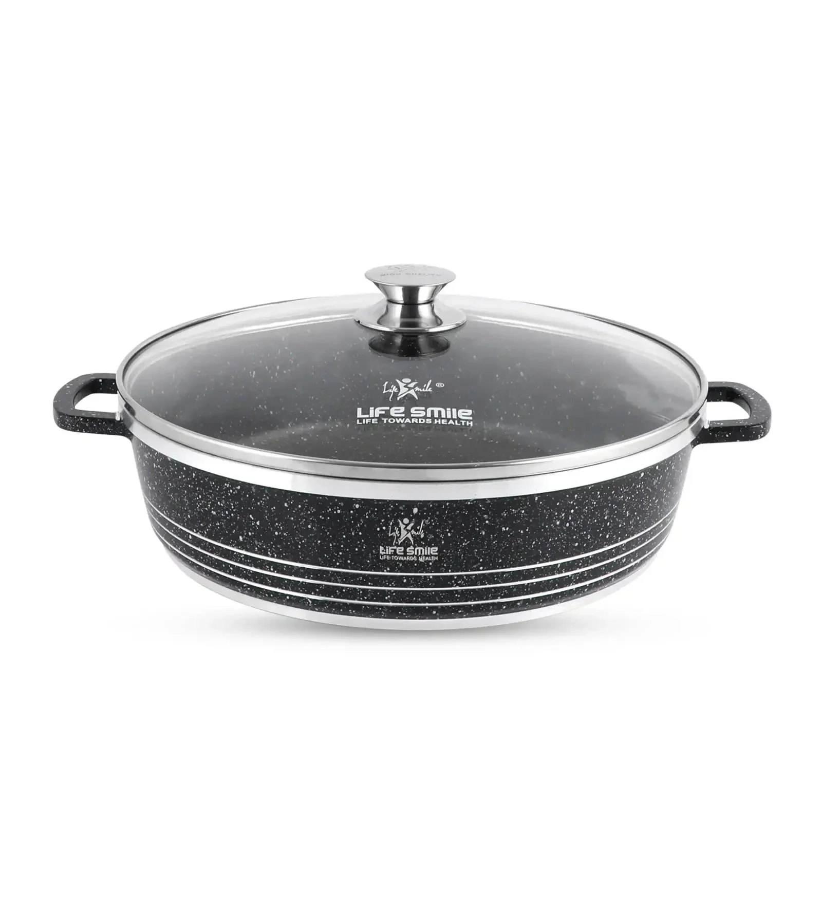 Life Smile 36cm Oven-Safe Granite Coating Cooking Pot with Glass Lid Beige/Black - Image 2