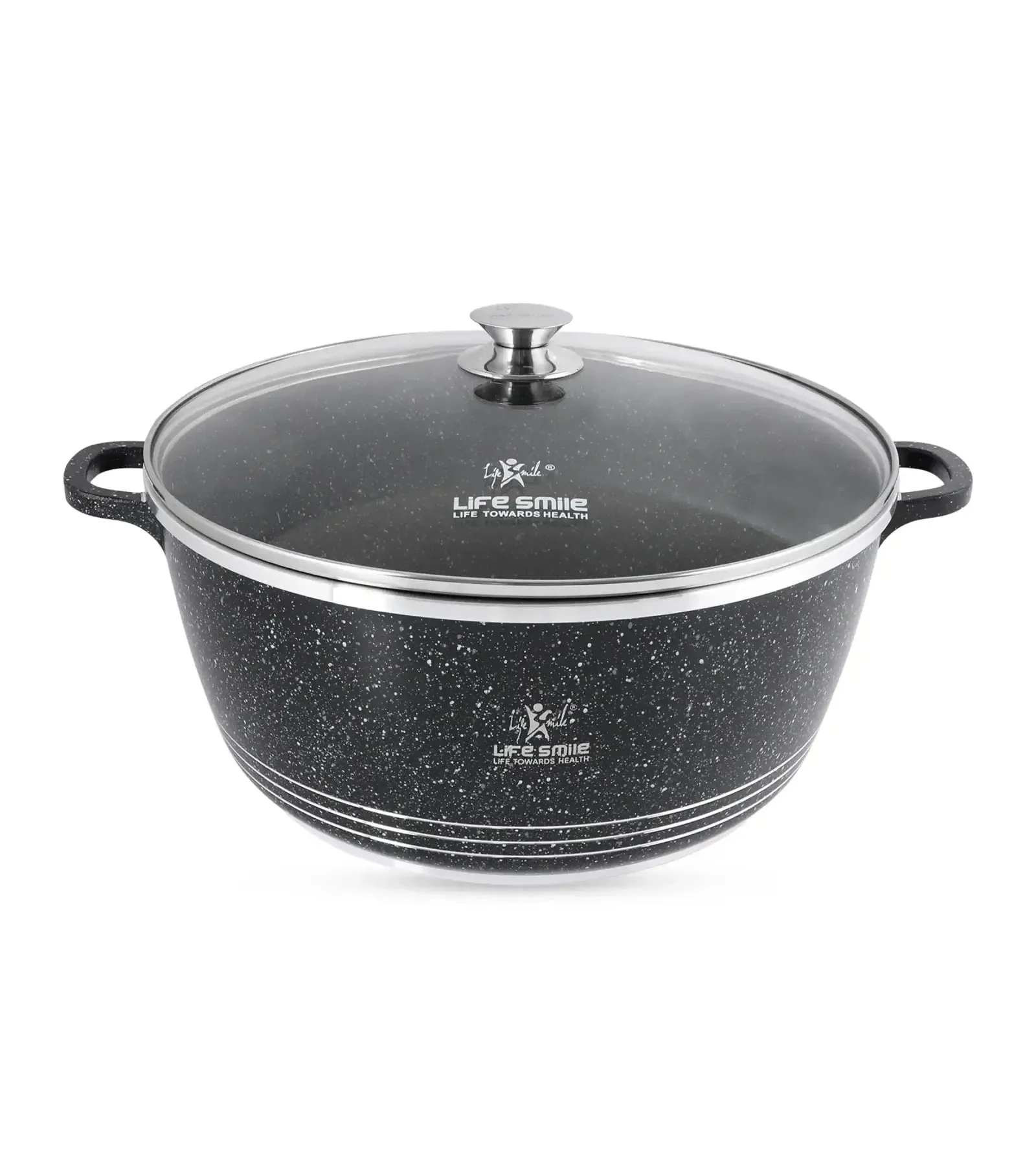 Life Smile 40cm Oven-Safe Granite Coating Cooking Pot with Glass Lid Beige/Black - Image 2