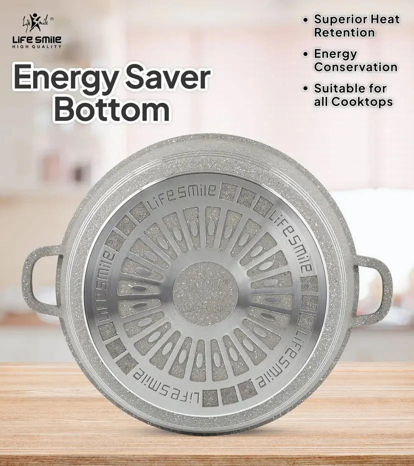 Life Smile 36cm Oven-Safe Granite Coating Cooking Pot with Glass Lid Beige/Black/Gray - Image 5