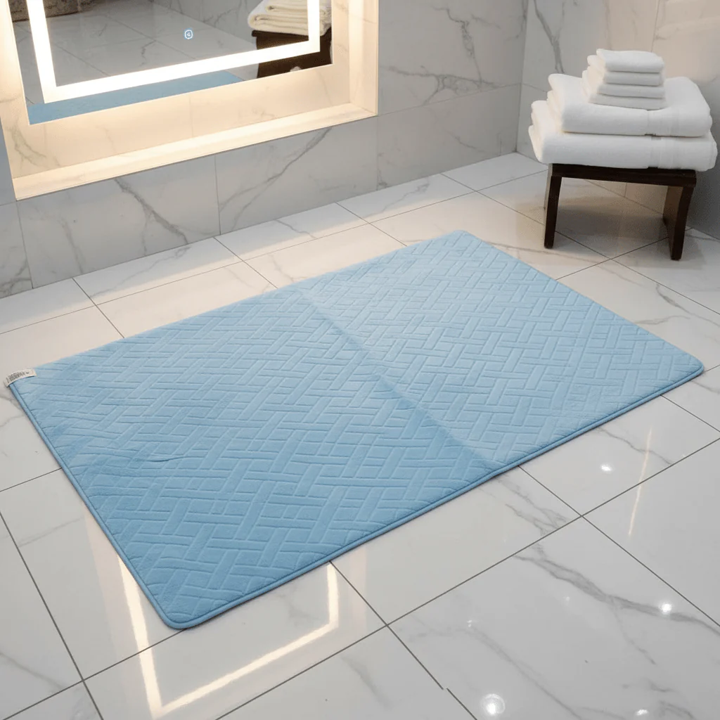 Soft Quilted Floor Mat | Light Blue | 100×150 cm | Anti-Slip Comfort Rug for Living Room, Bedroom & Bathroom - Image 3