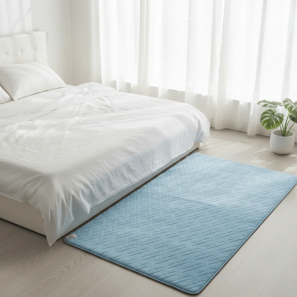 Soft Quilted Floor Mat | Light Blue | 100×150 cm | Anti-Slip Comfort Rug for Living Room, Bedroom & Bathroom - Image 4