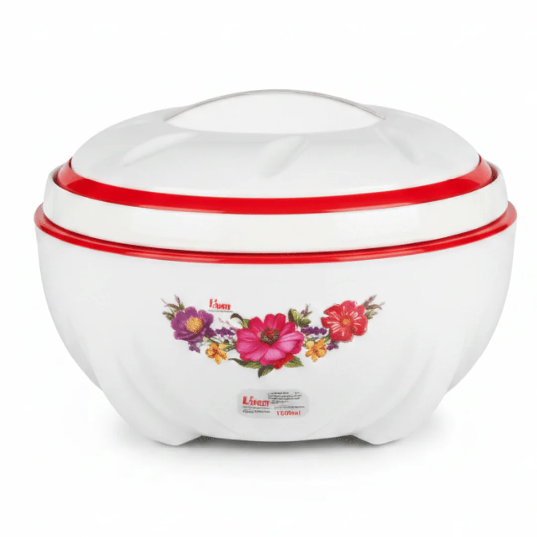 Livon Insulated Hotpot 1000ml | White & Red Floral Design