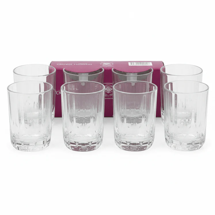 Lotus Crown Classic Clear Glass set of 6 Tumbler – Elegant Single Drinking Glass, 180 ml Capacity