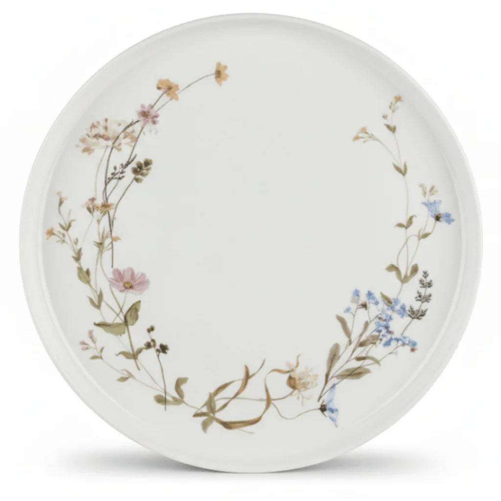 Luhpar Floral Ceramic Dinner Plate – 10 Inch, White Premium Dining Plate