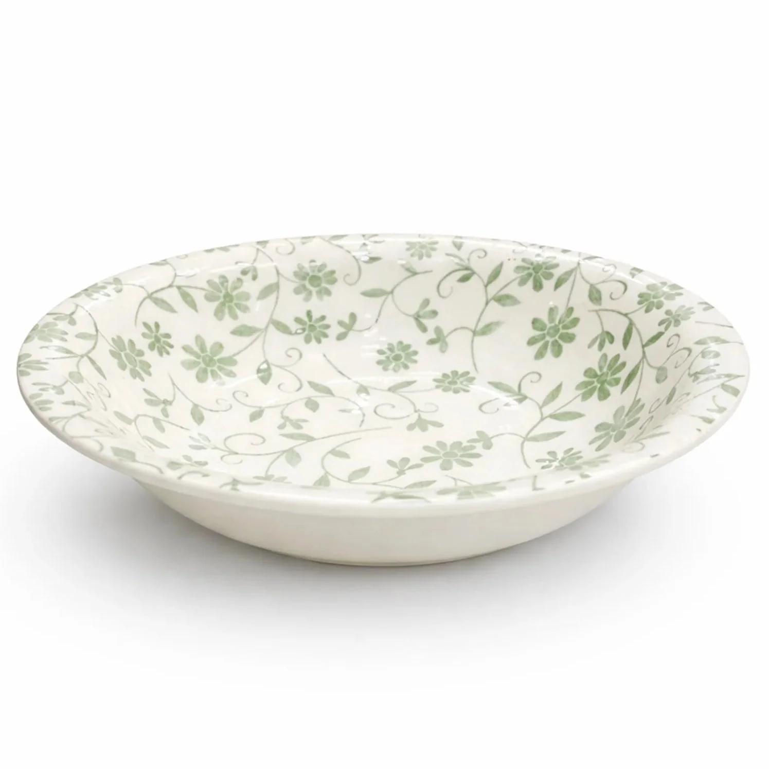 Luhpar Floral Classic Ceramic Soup Bowl – 21 cm / 445 ml (White with Green Floral Design)