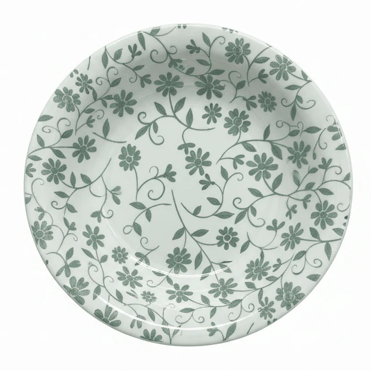 Luhpar Floral Classic Ceramic Soup Bowl – 21 cm / 445 ml (White with Green Floral Design) - Image 2