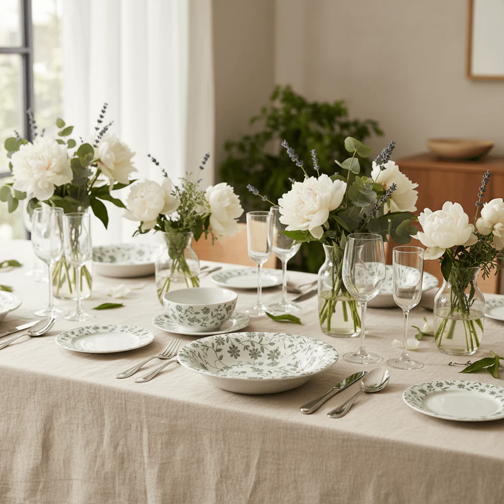 Luhpar Floral Classic Ceramic Soup Bowl – 21 cm / 445 ml (White with Green Floral Design) - Image 3