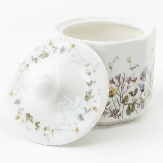 Luhpar Floral Design Ceramic Sugar Pot – 10 oz, White Tabletop Storage Jar - Image 2