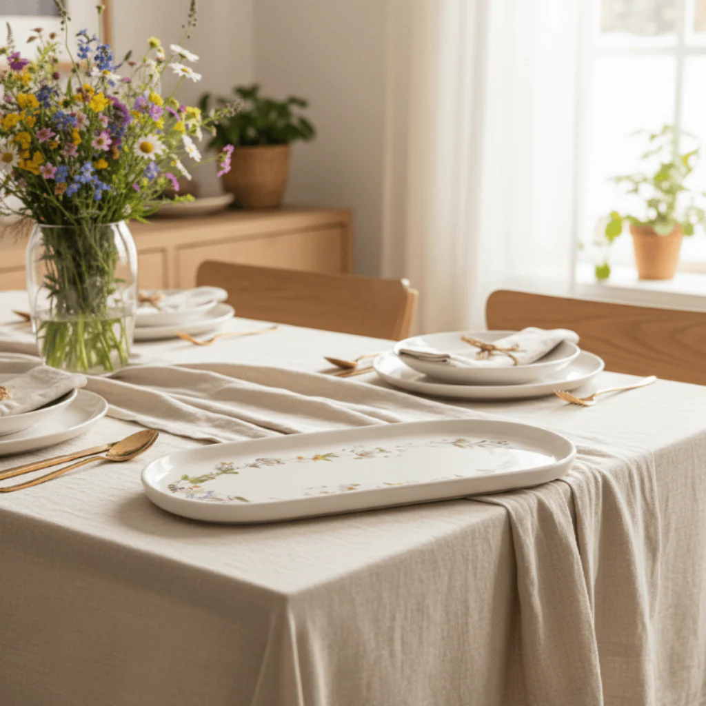 Luhpar Floral Oval Ceramic Serving Plate – 25 × 11.5 cm, White Decorative Dinnerware - Image 2