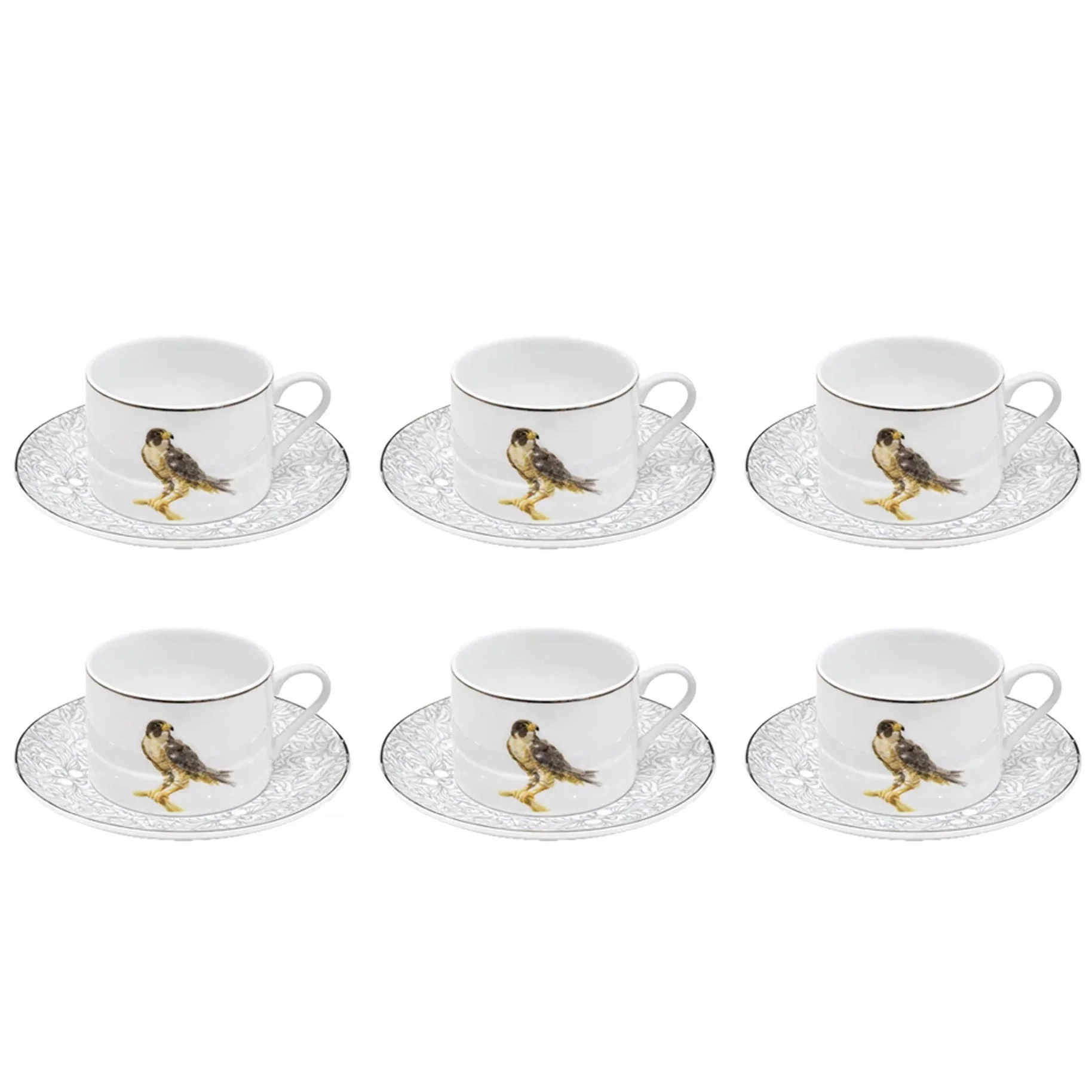 Luhpar M19263 / ZBA6 / D25059 Ceramic Tea Cup & Saucer Set – 12-Piece – 200 ml – Bird Design