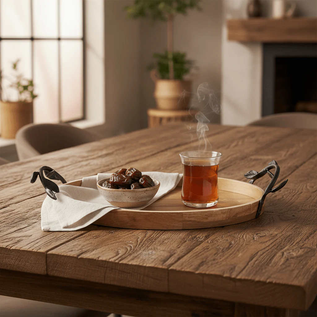 Luhpar Oval Wooden Tray with Black Metal Handles – Stylish Serving Tray for Home & Events 40×26 cm - Image 2