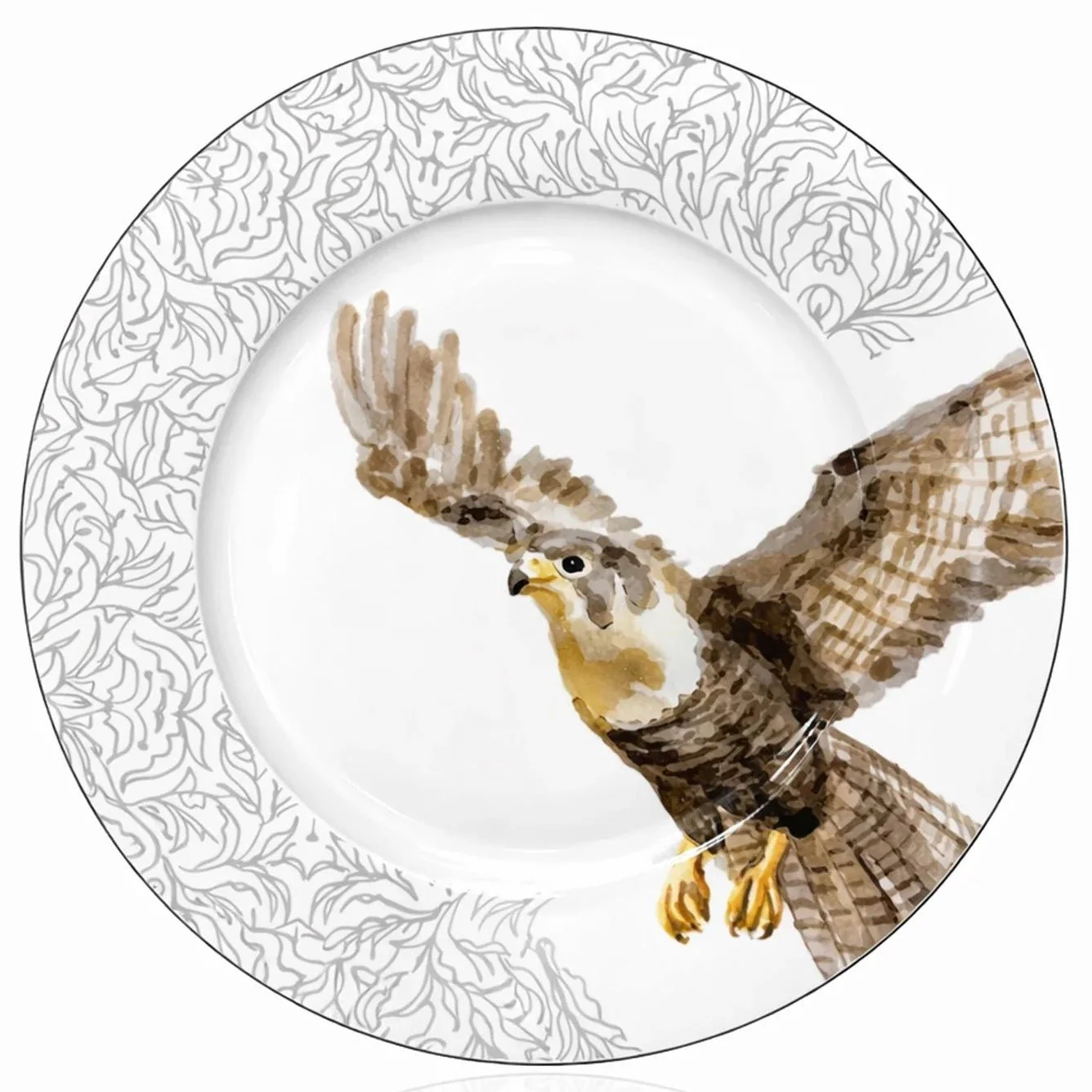 Luhpar Premium 12-Inch Ceramic Dinner Plate – White with Grey Falcon Design