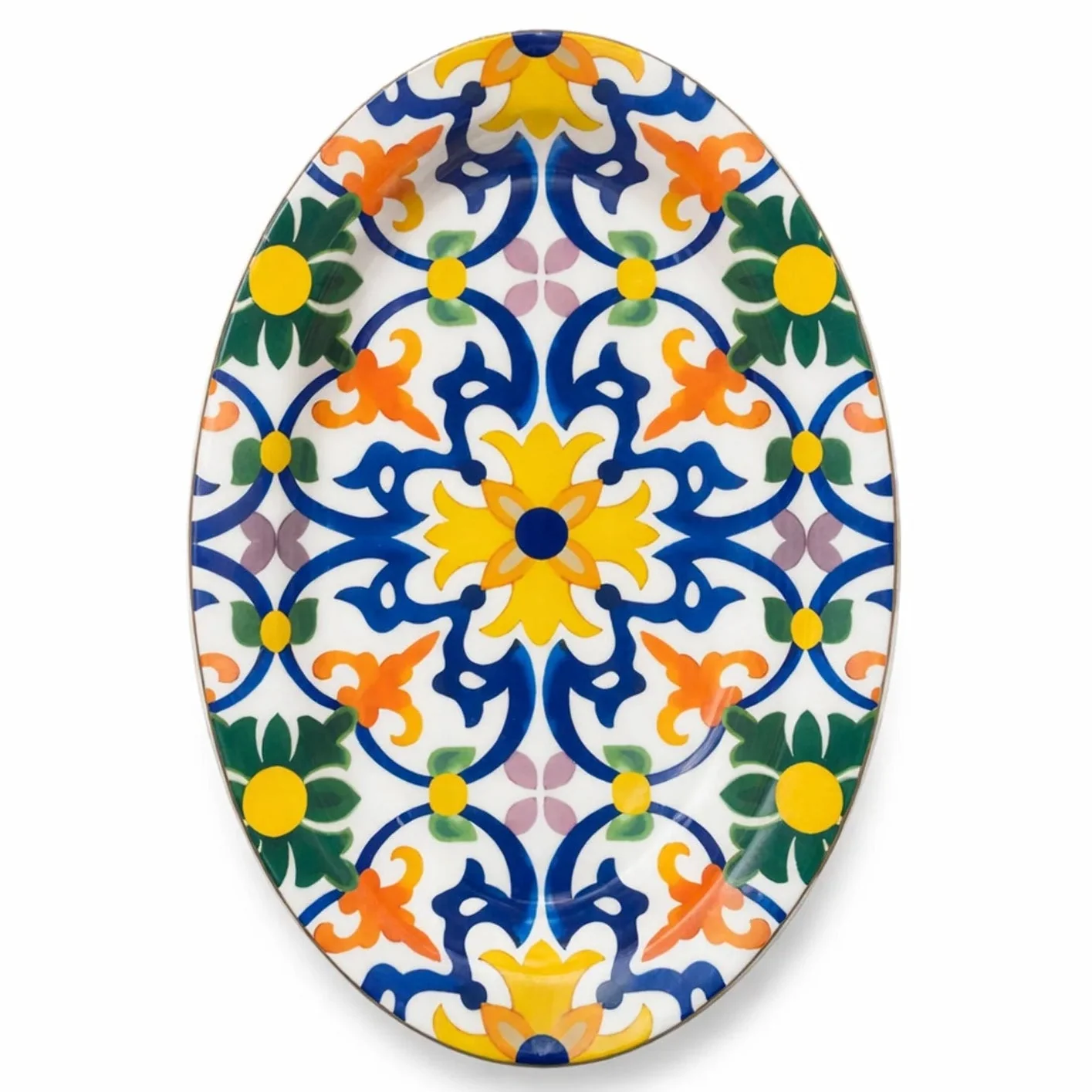 Luhpar Premium 12-Inch Ceramic Oval Serving Plate – White with Elegant Floral Pattern