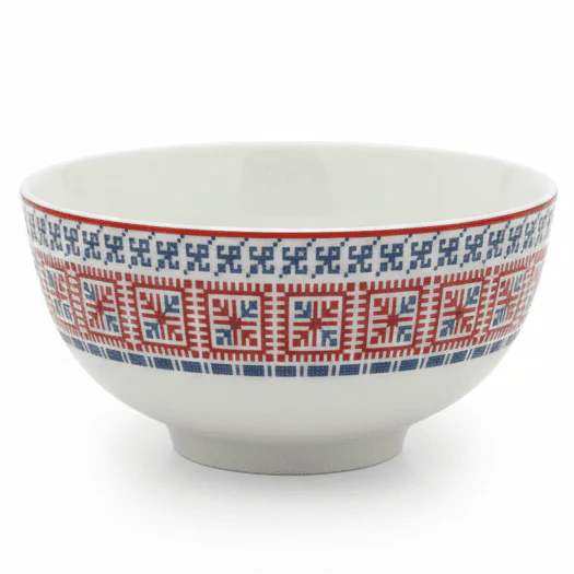 Luhpar Premium 4.5-Inch Ceramic Small Bowl – White with Red & Blue Decorative Pattern