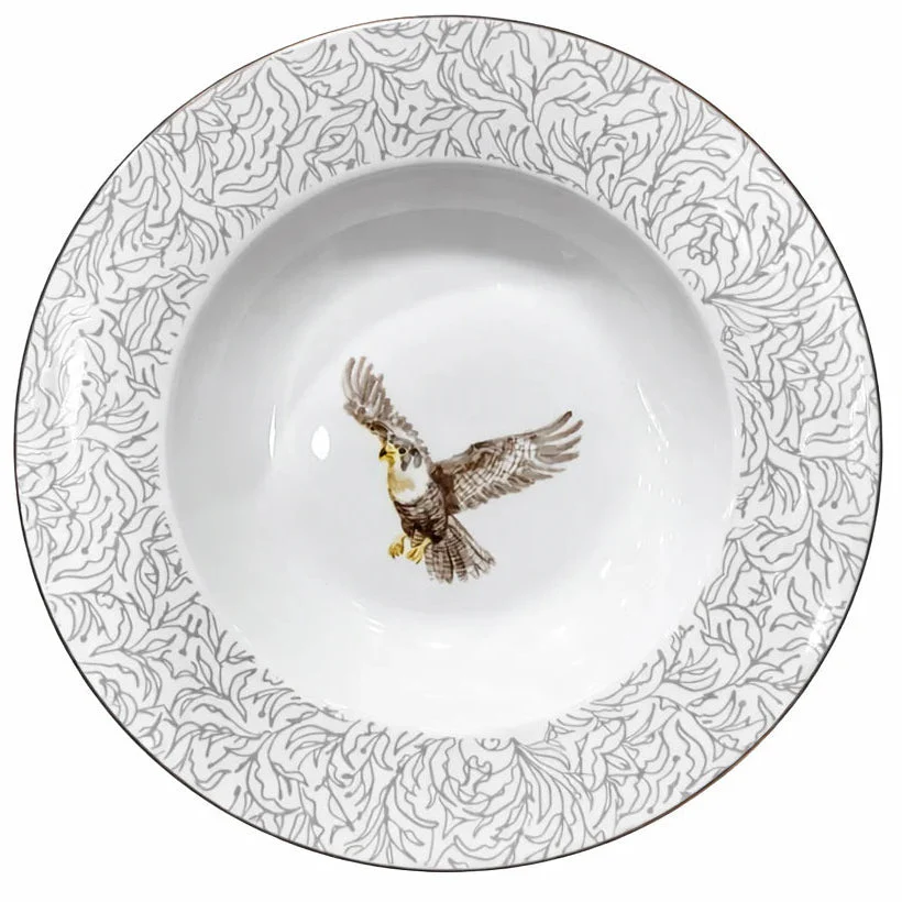 Luhpar Premium 8.5-Inch Ceramic Deep Plate – White with Grey Falcon Design