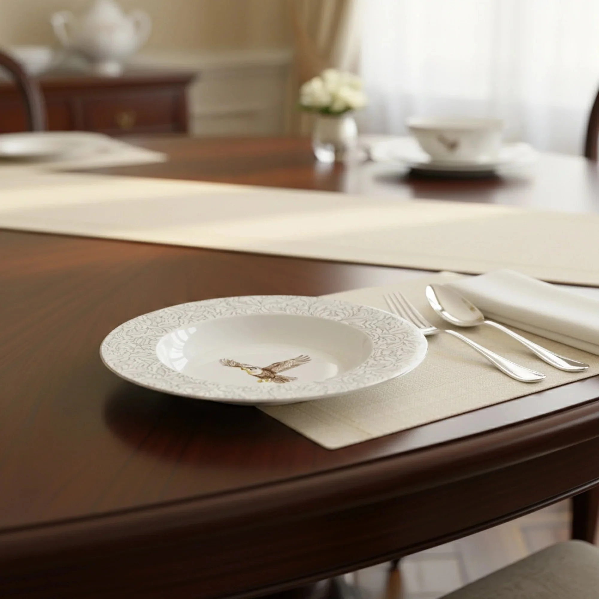 Luhpar Premium 8.5-Inch Ceramic Deep Plate – White with Grey Falcon Design - Image 2