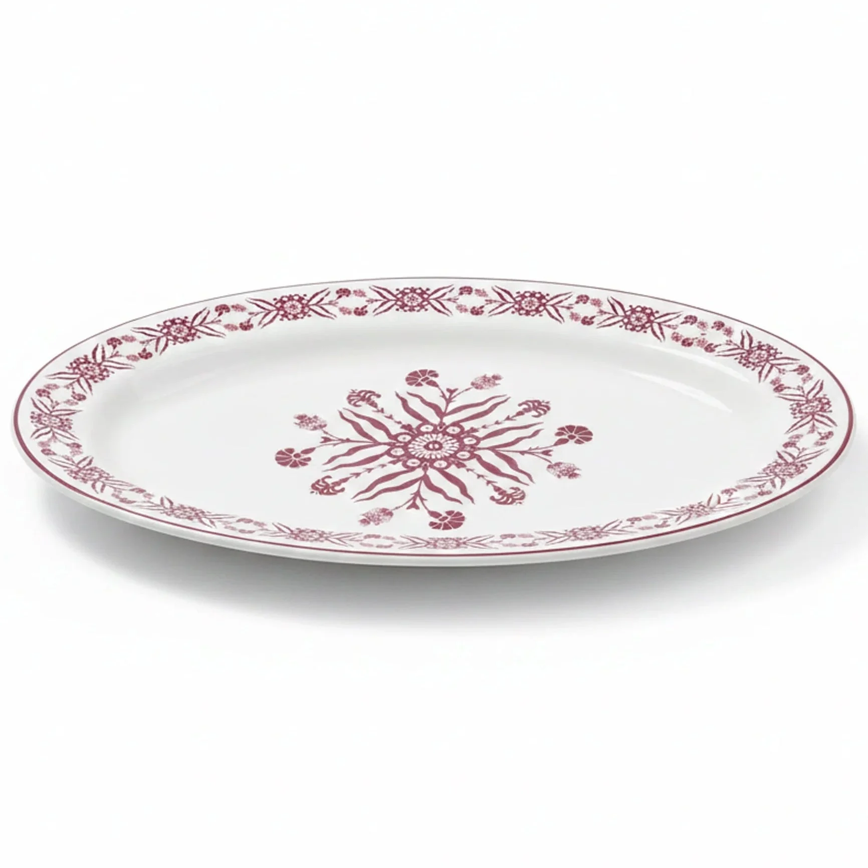 Luhpar White Ceramic Oval Serving Platter with Elegant Red Floral Artwork β 14 Inch Dish