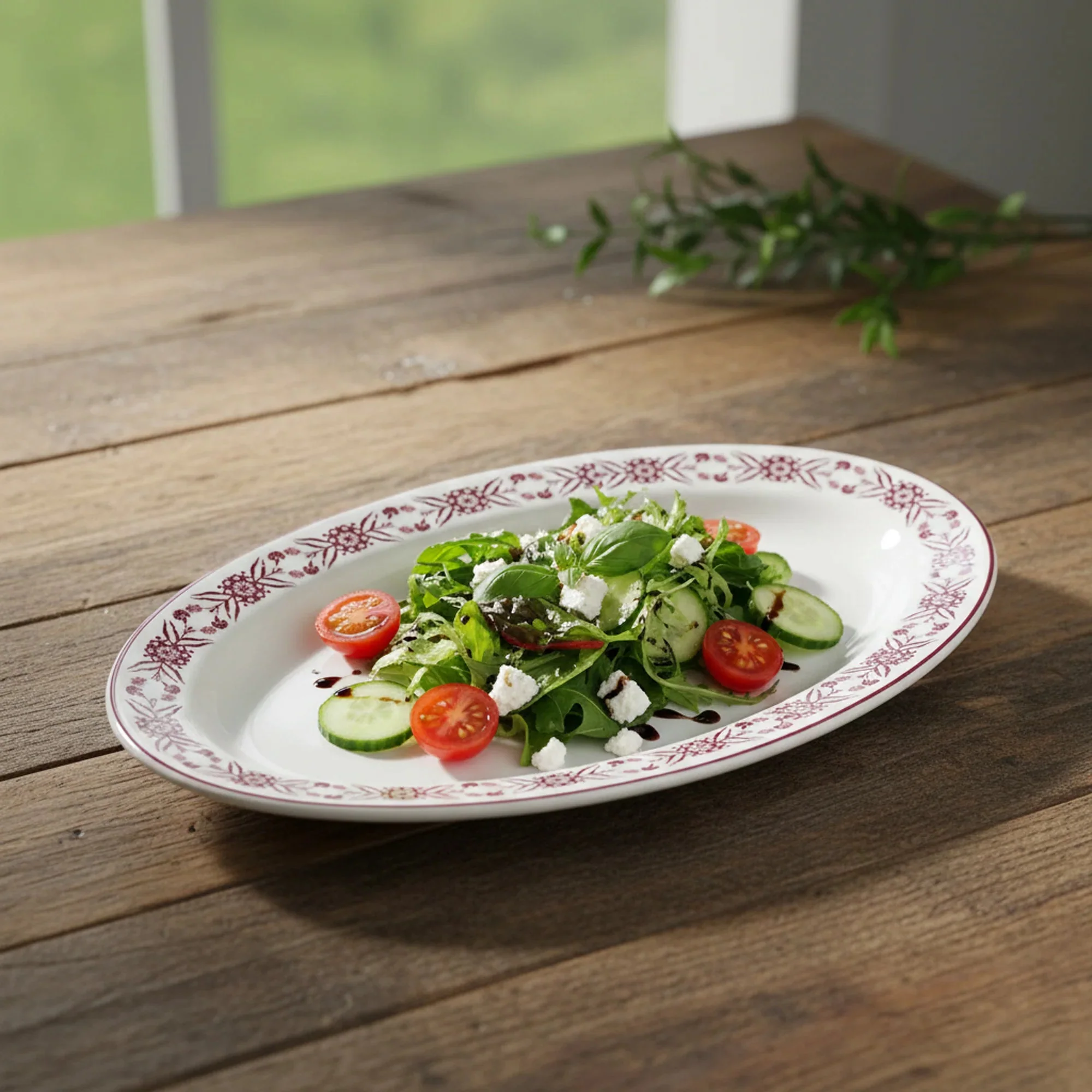 Luhpar White Ceramic Oval Serving Platter with Elegant Red Floral Artwork β 14 Inch Dish - Image 2
