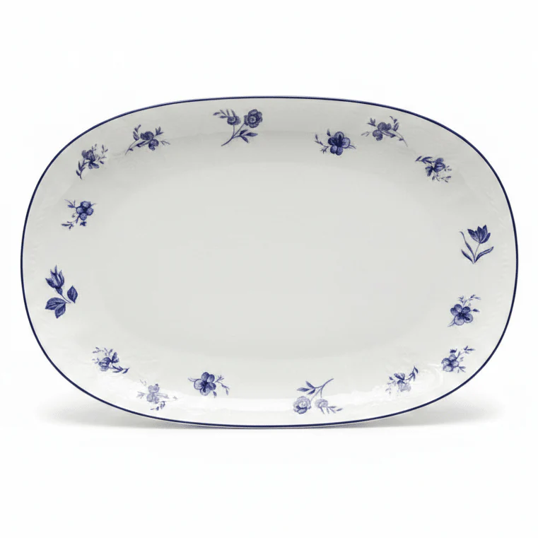Luhpar White Ceramic Serving Plate with Blue Floral Design for Dining and Serving 12 inch