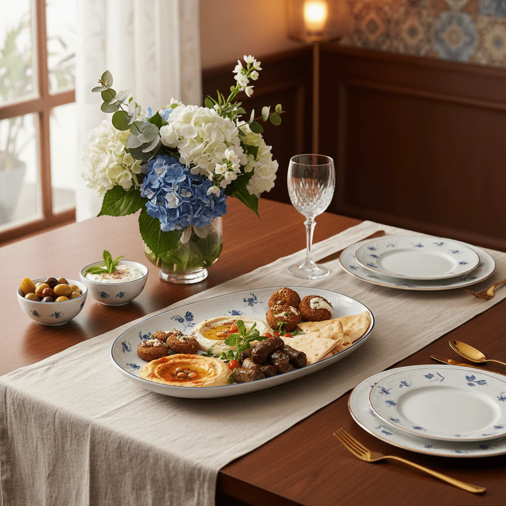 Luhpar White Ceramic Serving Plate with Blue Floral Design for Dining and Serving 12 inch - Image 2