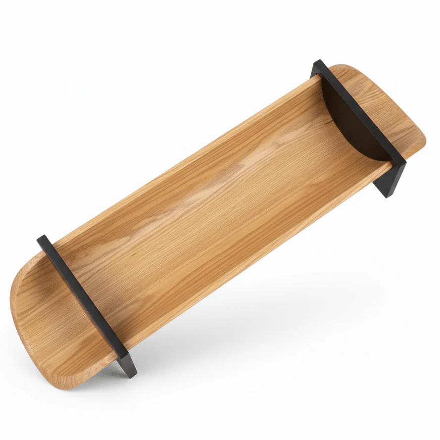 Luhpar Wooden Serving Tray with Black Handle – Long Serving Tray for Drinks & Snacks 50×16 cm