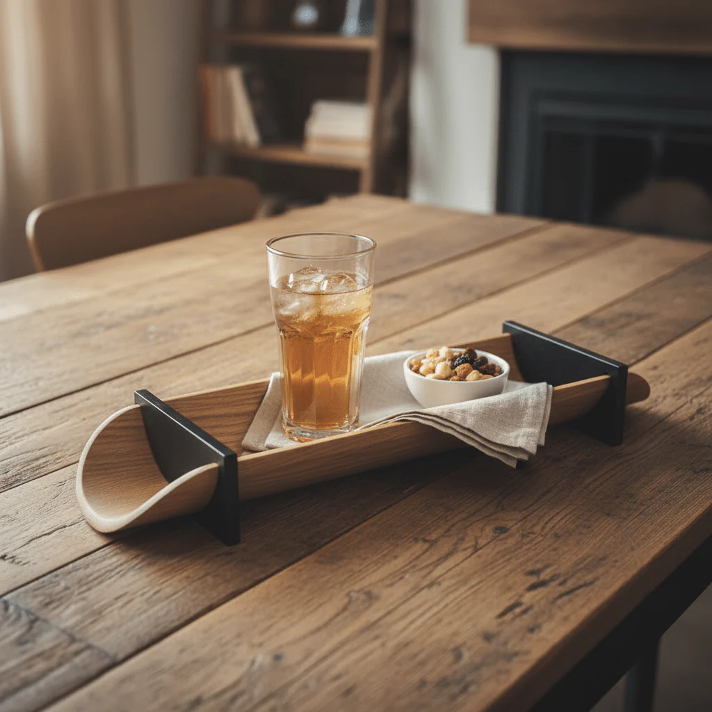 Luhpar Wooden Serving Tray with Black Handle – Long Serving Tray for Drinks & Snacks 50×16 cm - Image 2