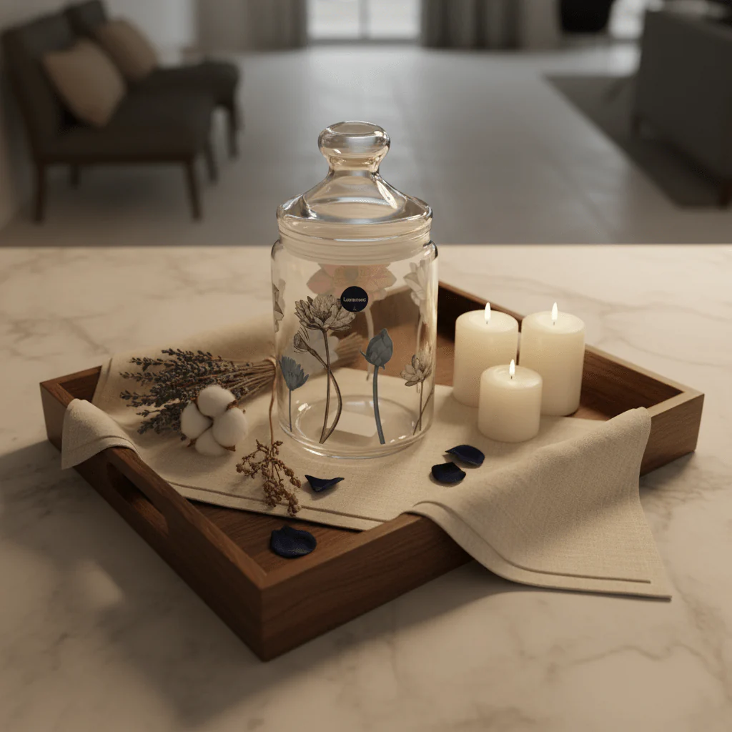 Luminarc Lotus Glass Jar with Lid | 1000ml | Airtight Storage Canister - Image 3