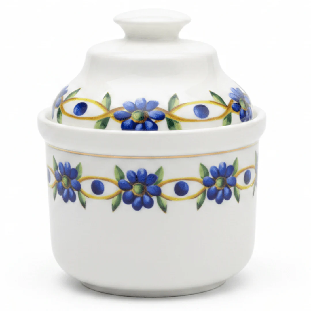 Luhpar White Elegant Floral Design Sugar Pot with Lid for Stylish Tea and Coffee Serving – 10 cm