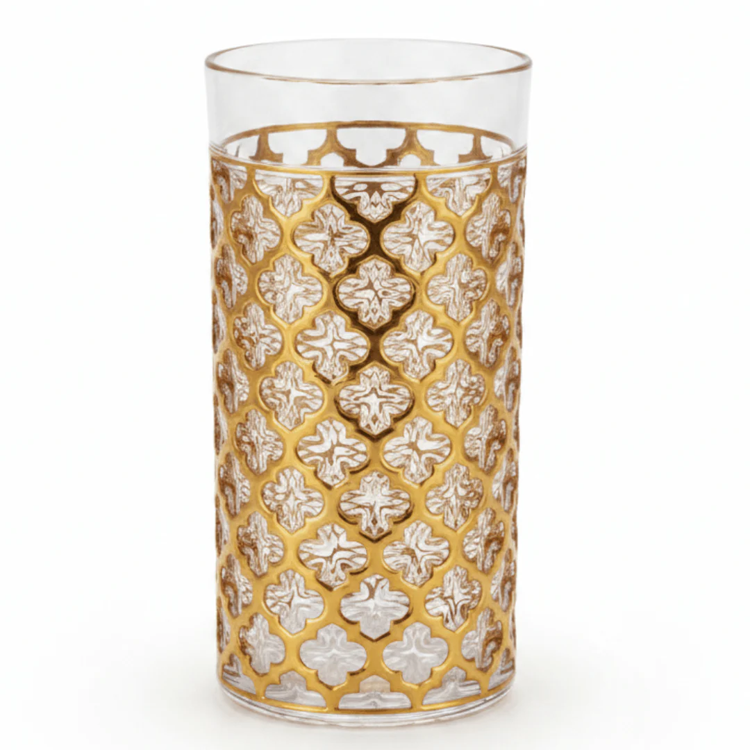 LuxeGold Premium Acrylic Drinking Tumbler with Elegant Golden Decorative Design – 13 cm