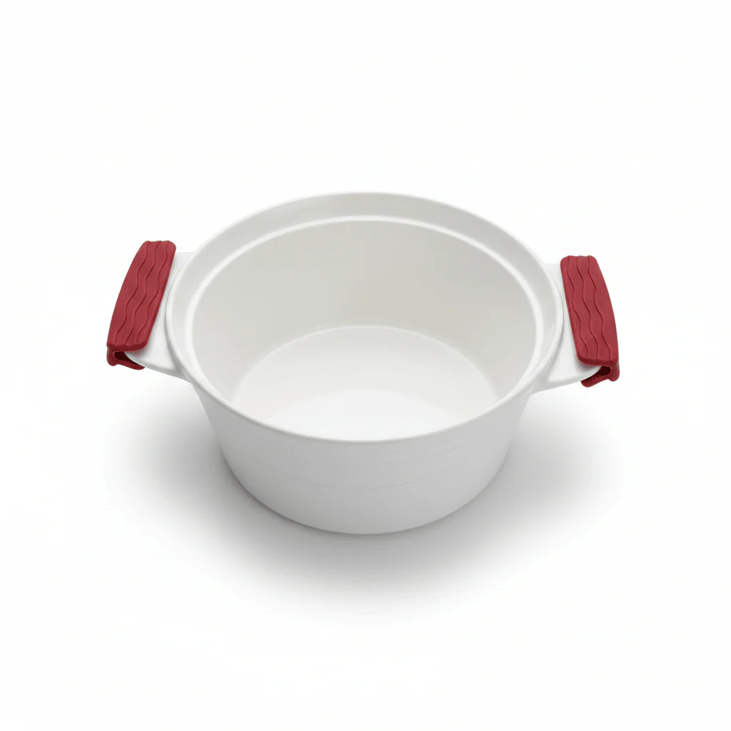 Luxehome Premium Round Ceramic Bakeware Dish with Glass Lid and Silicone Handles – Oven-Safe Cooking Dish (2.1 L) - Image 2