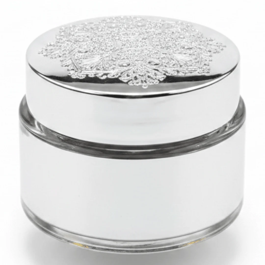Luxury Embossed Glass & Plastic Jar — 8×6cm - Gold / Silver / Brown - Image 4