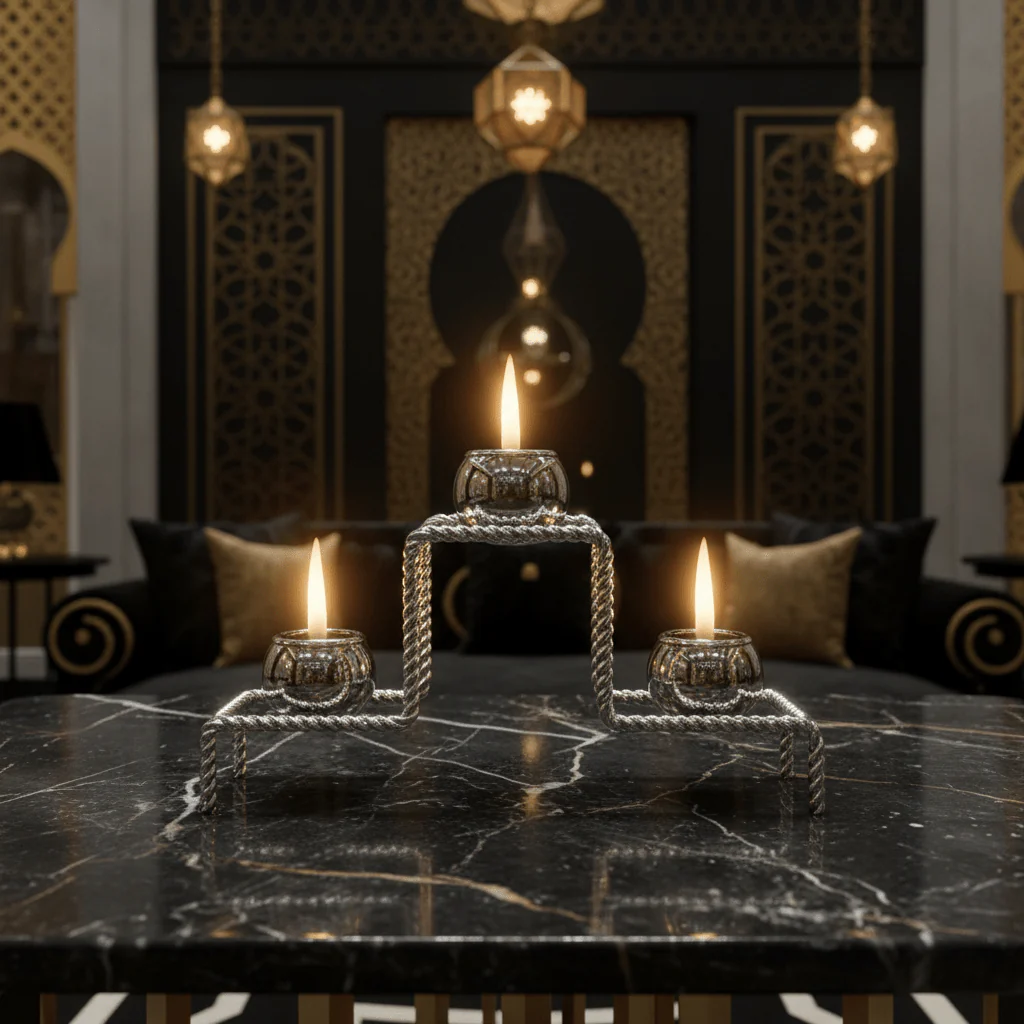 Luxury Silver & White Elegant 3-Way Metal Candle Holder for Premium Table Décor – 20cm - Image 2