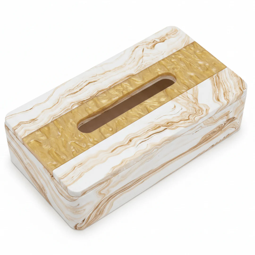 Luxury White & Gold Pop Tissue Box Holder with Elegant Decorative Finish – Premium Modern Tissue Storage Case 22×12 cm