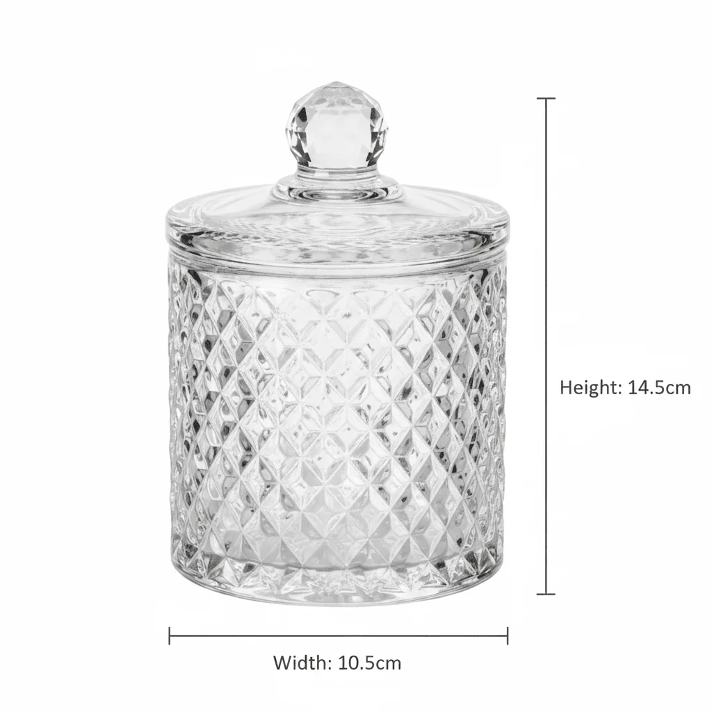 M.E.W Crystal Diamond Cut Glass Candy Pot with Lid 10.5 × 14.5 cm - Image 5