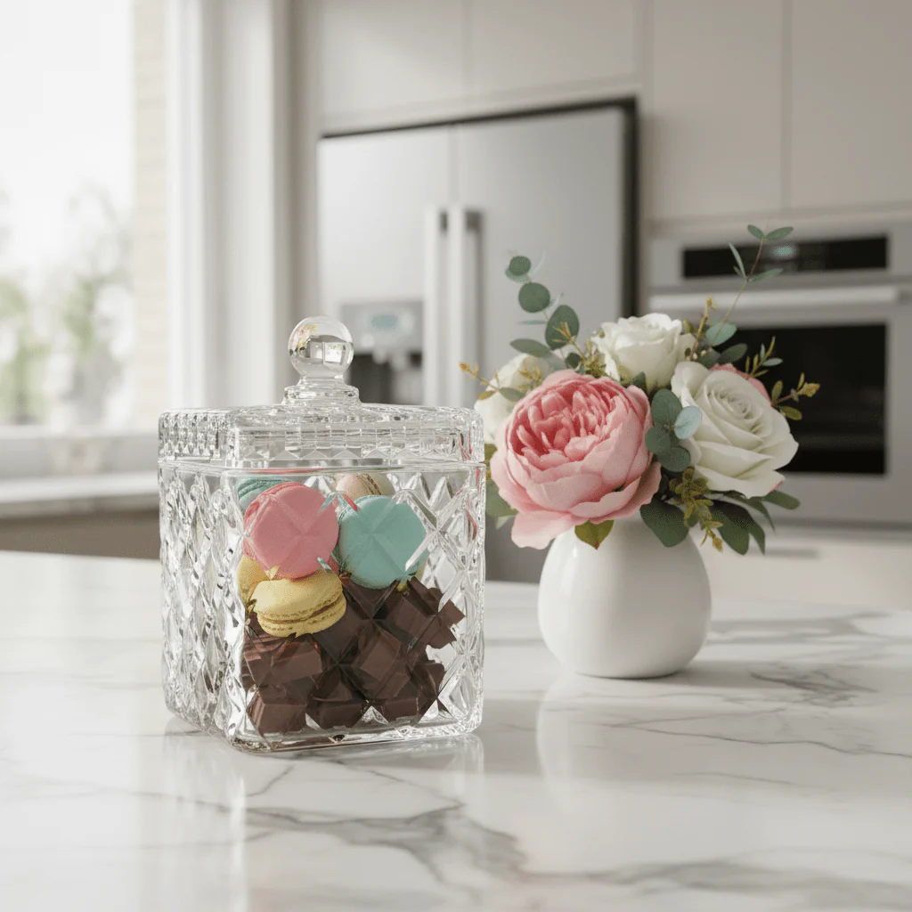 M.E.W Crystal Glass Candy Pot with Lid - 12×13.3 cm - Image 3